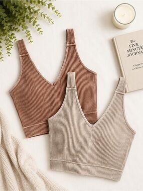 Zenana Padded Brami Bundle | NEW IN PACKAGE |Ash Mocha & Deep Camel | S/M & L/XL